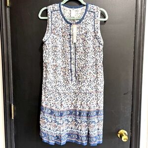 NWT Esley drop waste sleeveless dress blue & brown pattern womens size Med